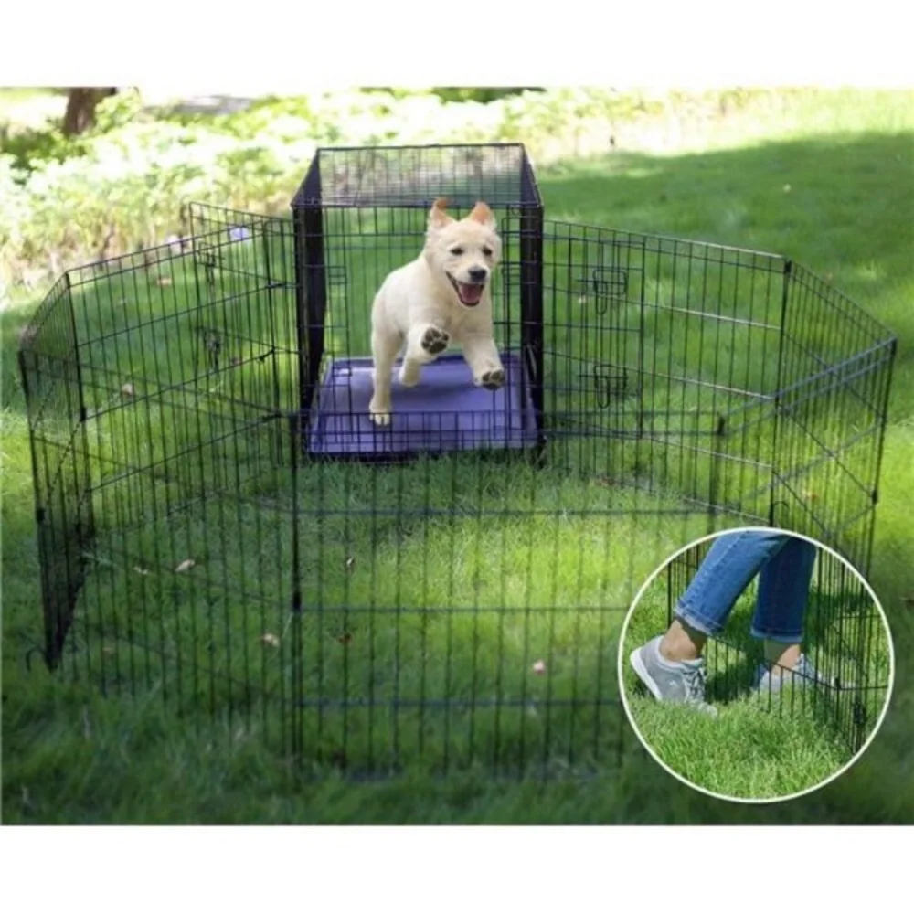 Puppy Pet Playpen 8 Panel 24 Inch Metal Portable Folding Exercise Dog Fence
